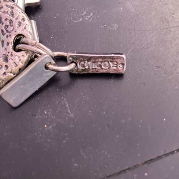 Chico’s Women’s Faux Snakeskin Belt with Silvertone Chain Accent Fashion Belt - Picture 2 of 4